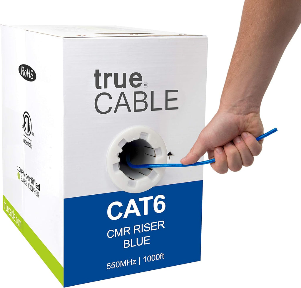 Cat6 Riser 1000ft Black 23AWG 4 Pair Solid Bare Copper Bulk Ethernet Cable I480204