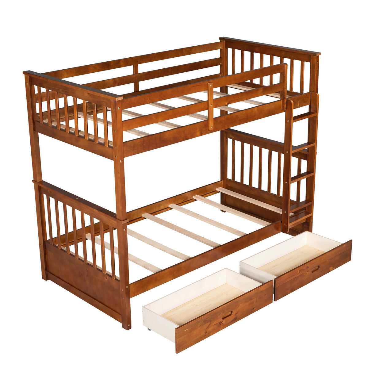 Solid Wood Twin Over Twin Bunk Beds with Storage Drawers T2092