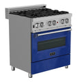 30 in. Gas Burner Electric Oven Stainless Blue Gloss Door J289118