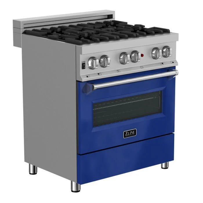 30 in. Gas Burner Electric Oven Stainless Blue Gloss Door J289118