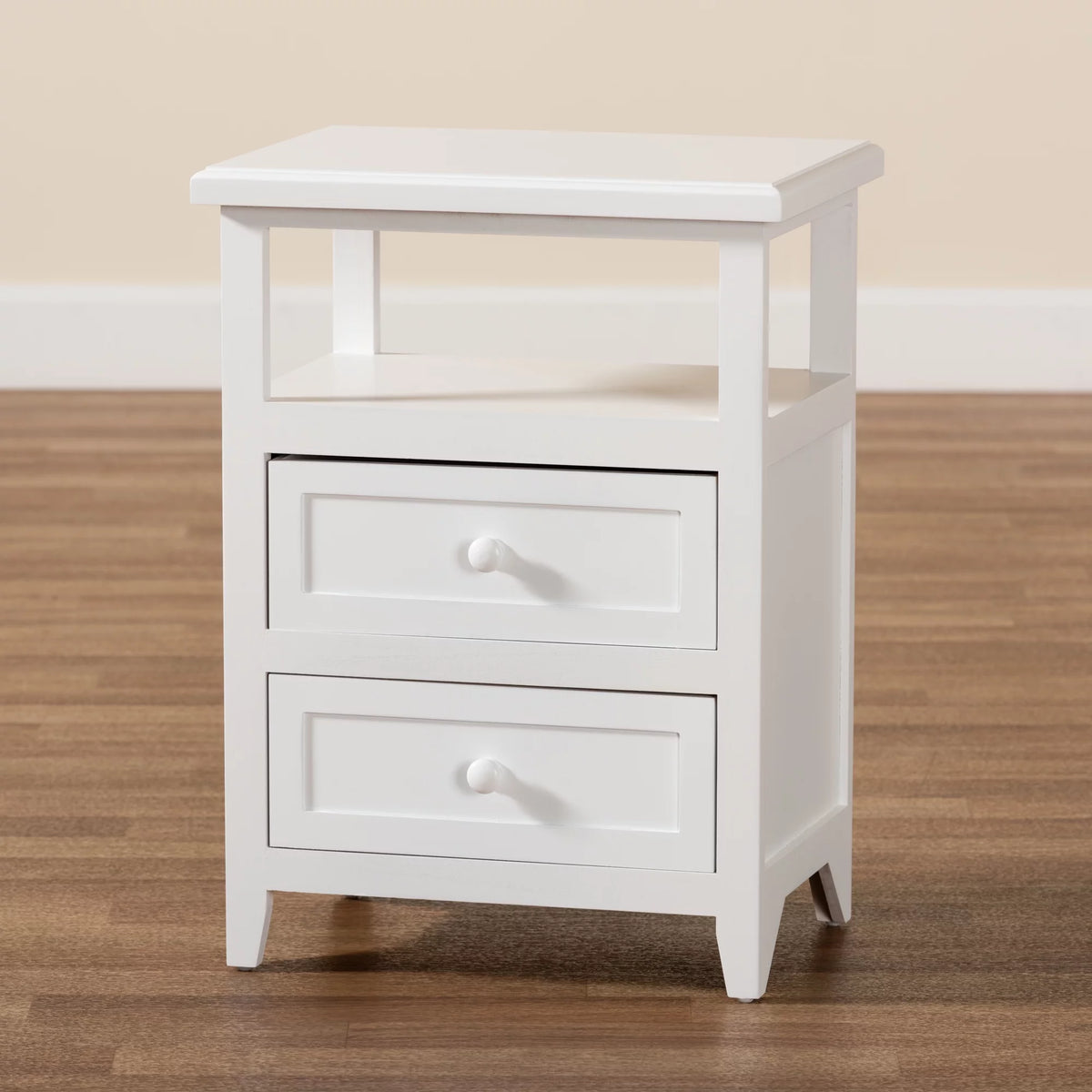 White 2-Drawer Wood Nightstand N912