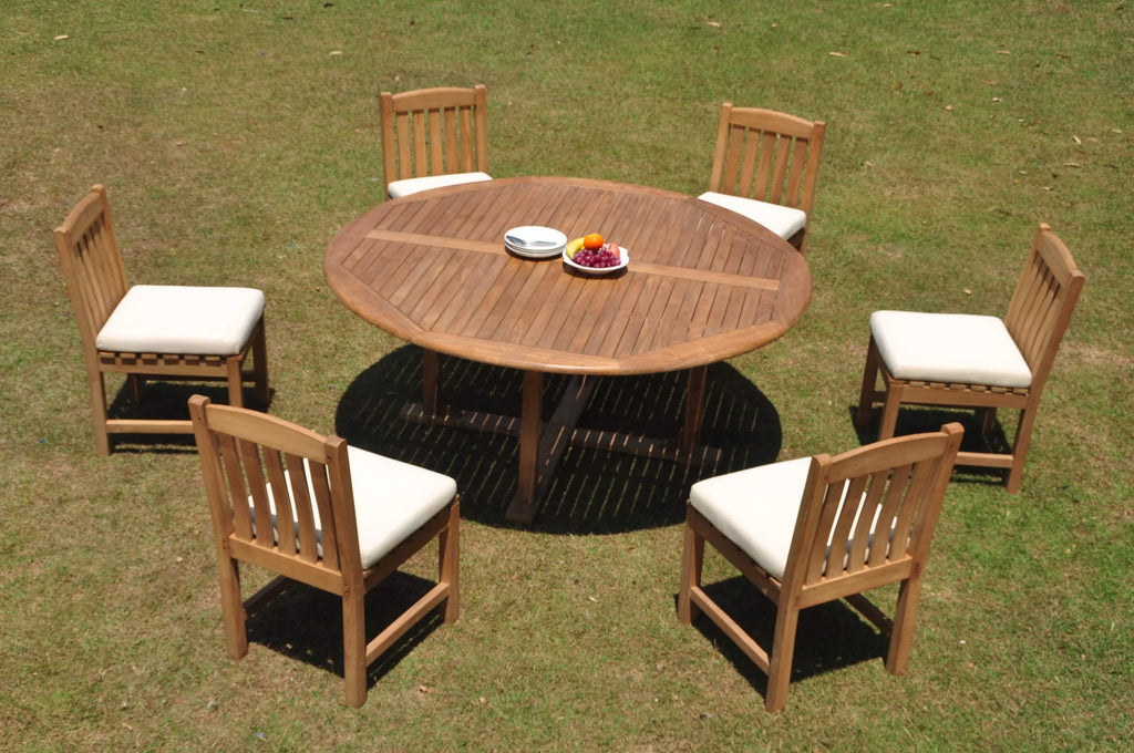 Grade-A Teak 7 Pc Dining Set with 72" Round Table and 6 Chairs N965451
