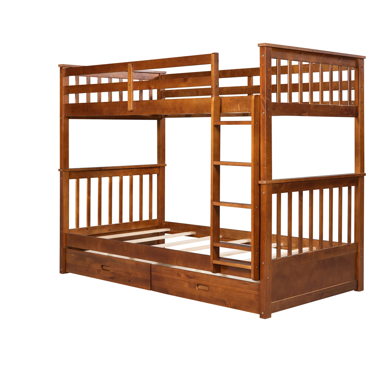 Solid Wood Twin Over Twin Bunk Beds with Storage Drawers T2092