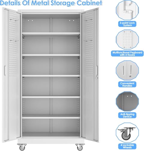 Black Metal Garage Storage Cabinet with Wheels F95409