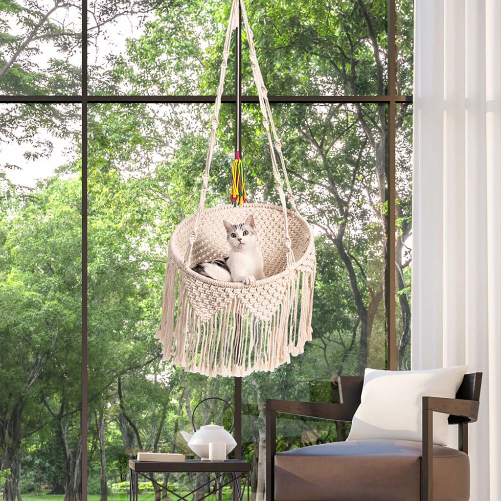Woven Cotton Cat Hammock Hanging Bed A897403