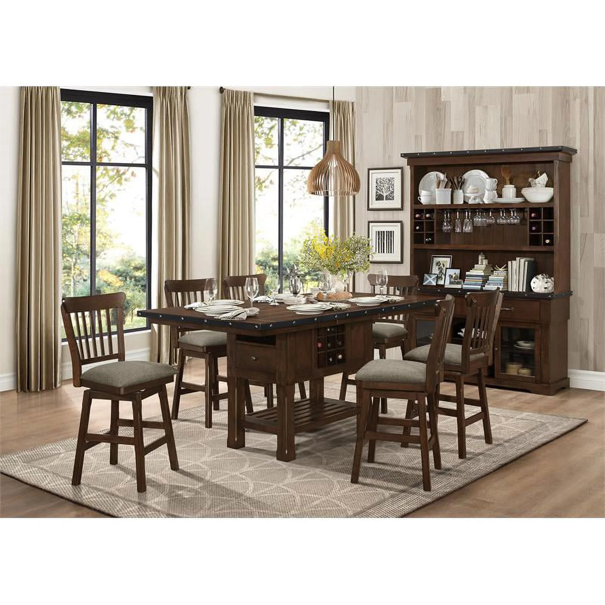 Wood Counter Height Dining Room Table in Dark Brown I839879