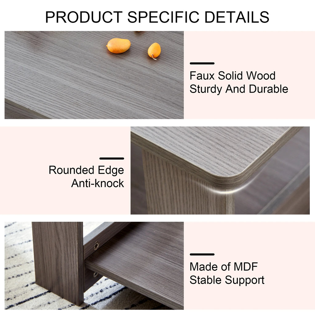 Gray Wood Grain Double Layered Rectangular Coffee Table E51479