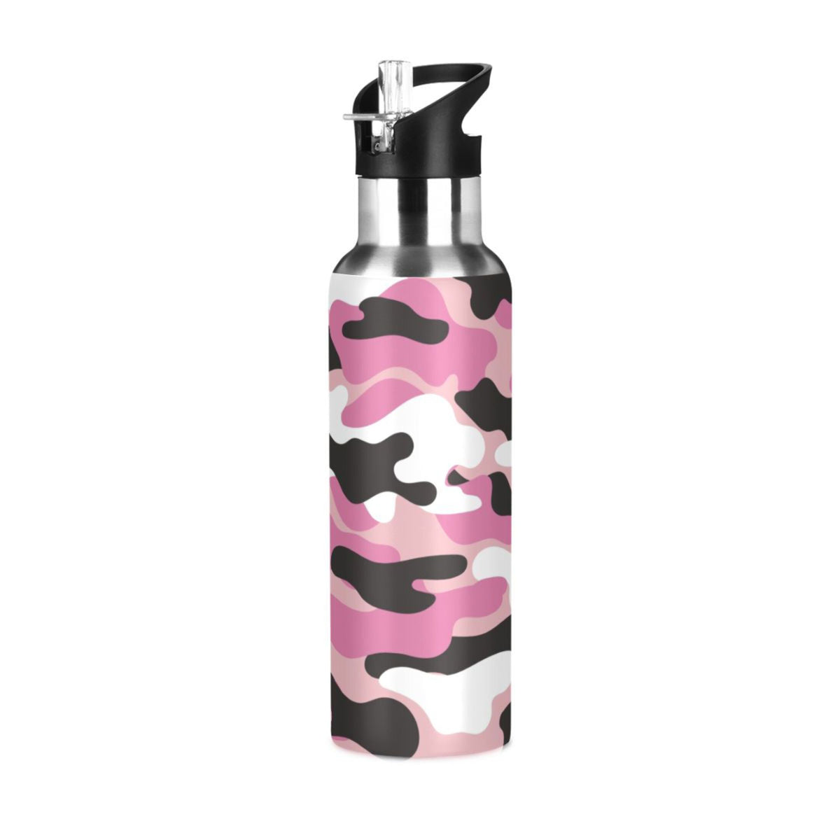 Camouflage Pink Insulated Stainless Steel Water Bottle with Straw Lid, 20 oz W4178