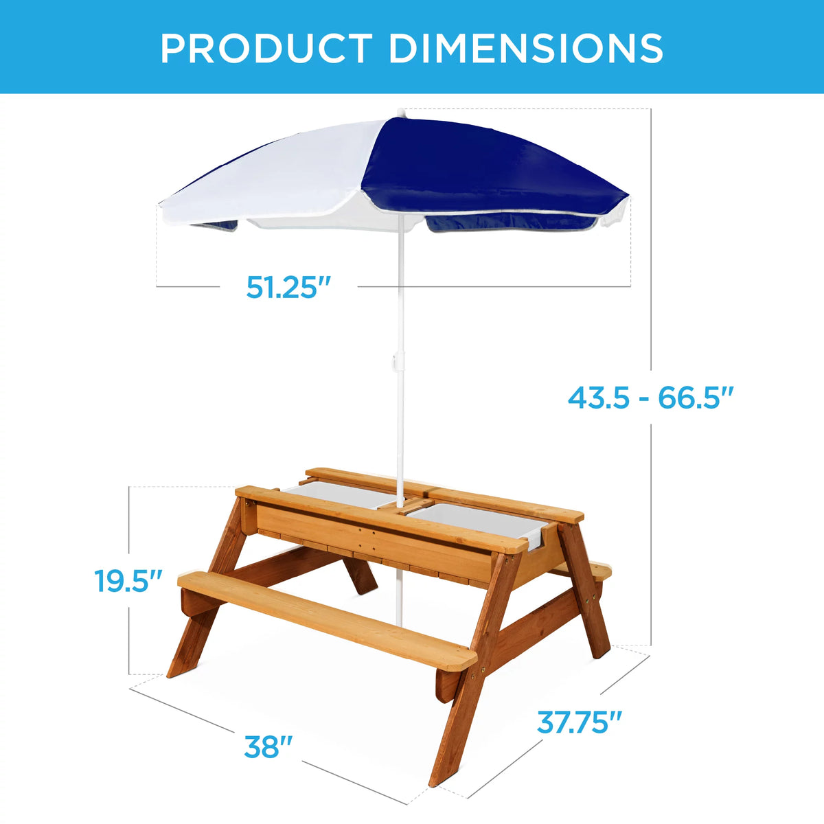 Kids 3-in-1 Wood Sand & Water Picnic Table with Umbrella U2965