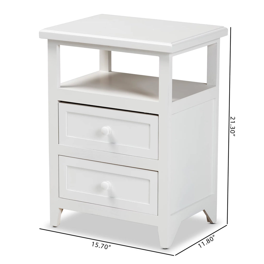 White 2-Drawer Wood Nightstand N912