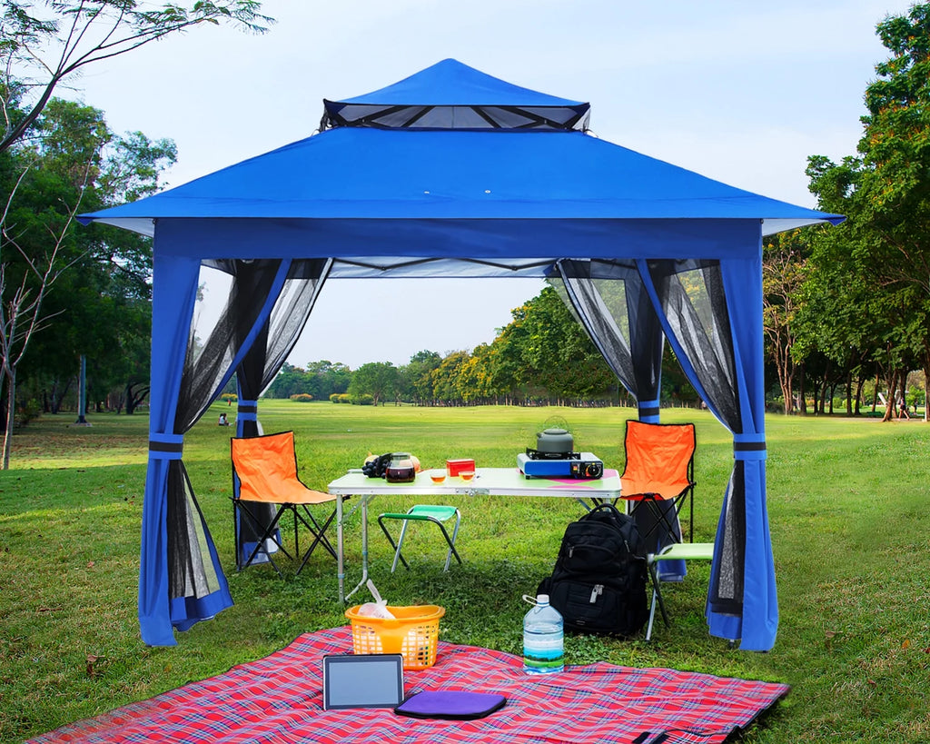13'x13' Brown Pop up Gazebo Canopy Shelter with Mosquito Netting F520878