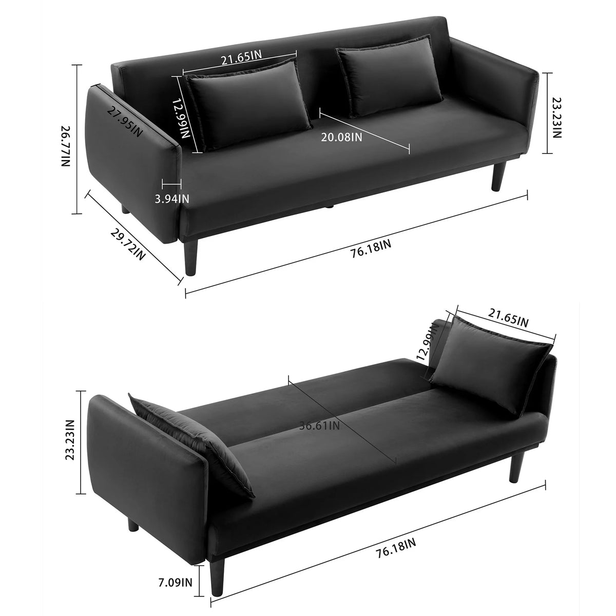 Black Velvet Convertible Sofa Bed R1247