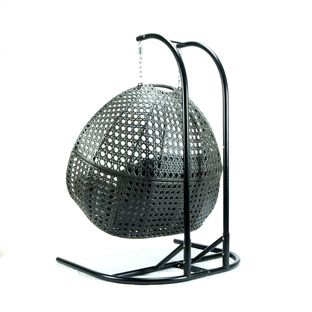 Charcoal Blue Wicker Double Hanging Egg-Shaped Swing Chair K6489