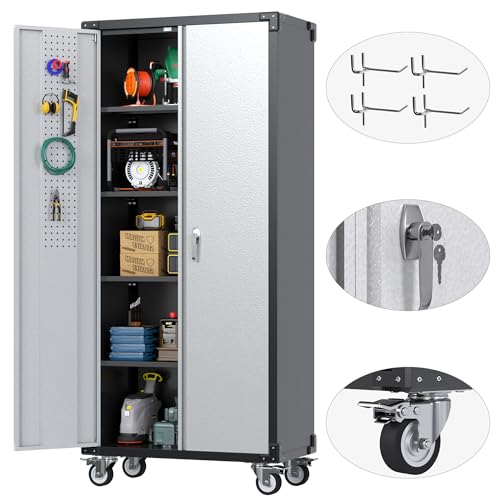 Black Metal Garage Storage Cabinet with Wheels F95409
