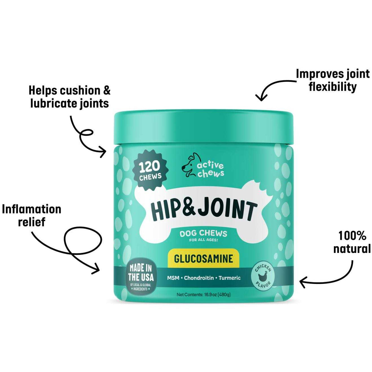 Glucosamine for Dogs Hip and Joint Supplement with Chondroitin, Turmeric, and Msm E4021
