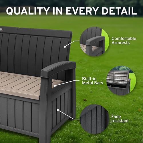 3 Seat 90 Gallon Weatherproof Resin Storage Bench T58089