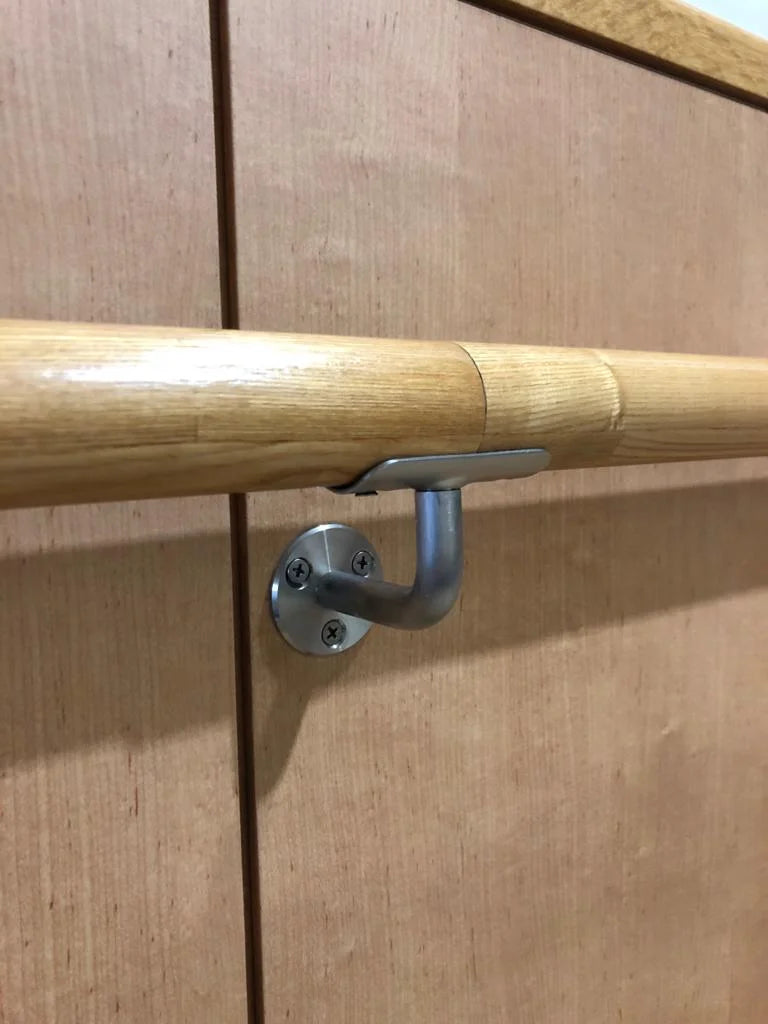 Solid Wood Wall Handrail 3 FT Long 2.0" Diameter Round Silver G8109
