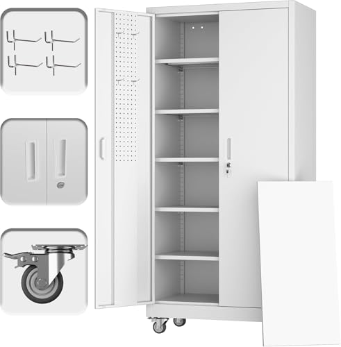 Black Metal Garage Storage Cabinet with Wheels F95409