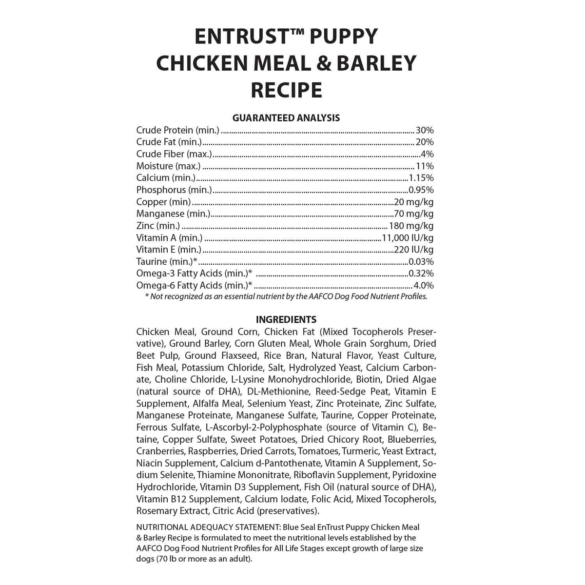 Puppy Chicken Meal & Barley Recipe S204