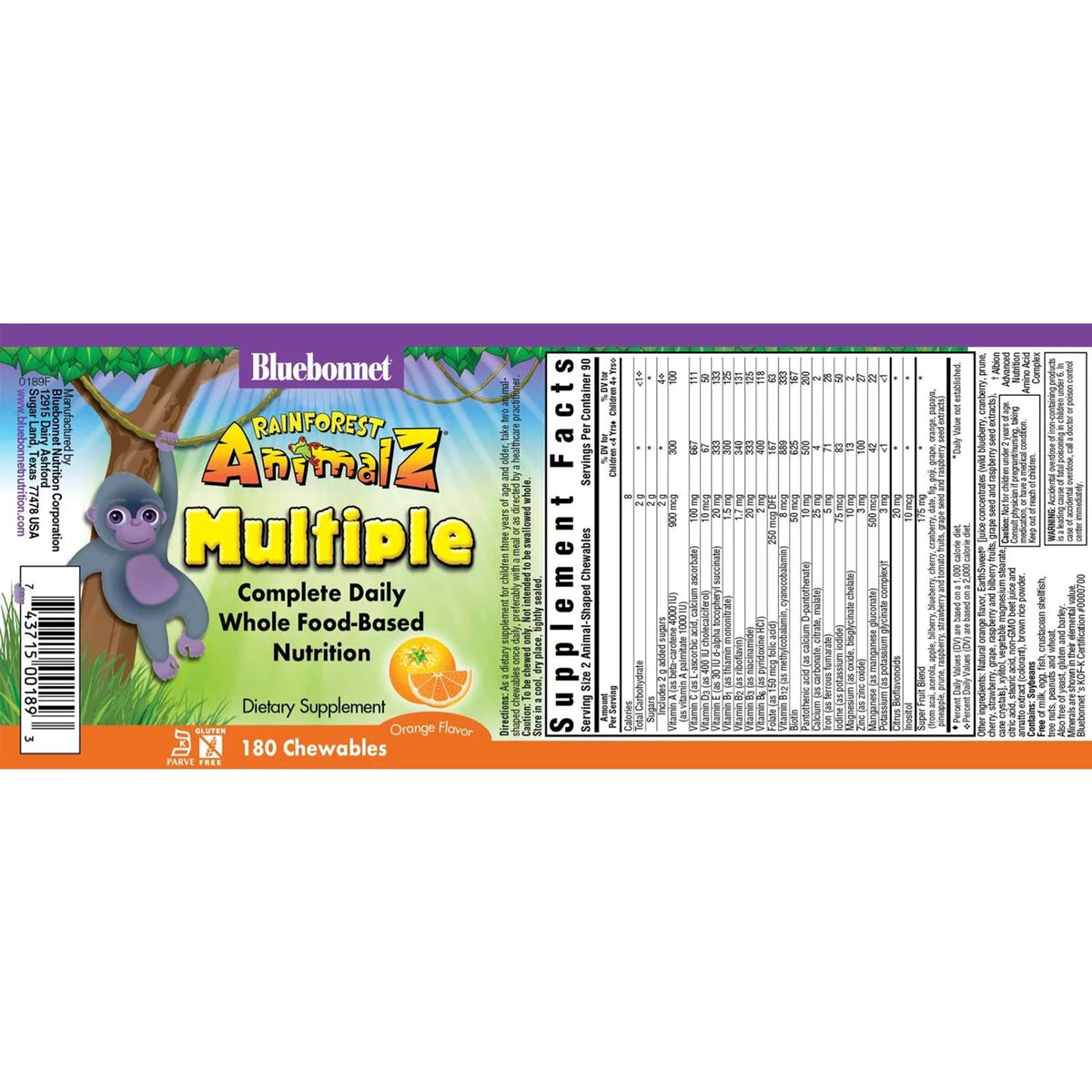 Whole Food Based Multiple Orange 180 Chewable Tablets F88801
