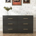 Black 6 Drawer Wood Dresser with Gold Handle J109