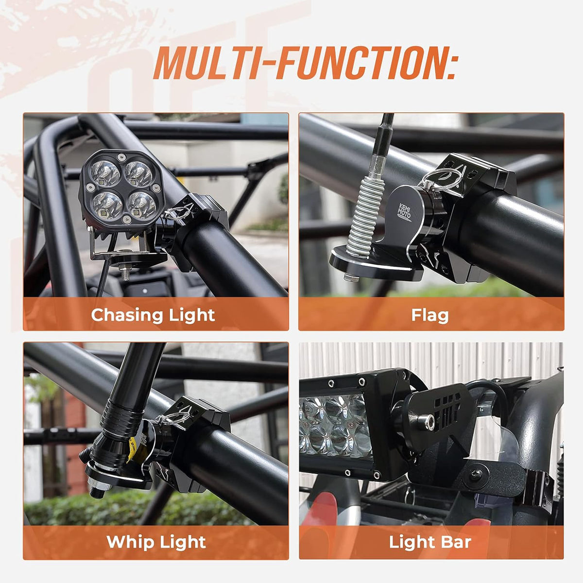 2PCS Aluminum Adjustable UTV Whip Mount for 1.75-2 Roll Bar R7627