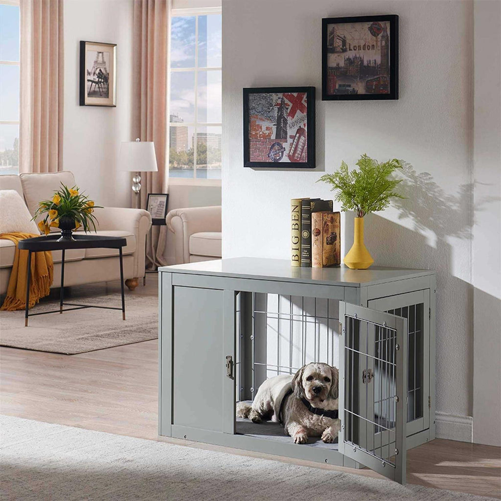Wooden Dog Crate End Table with Cushion E860