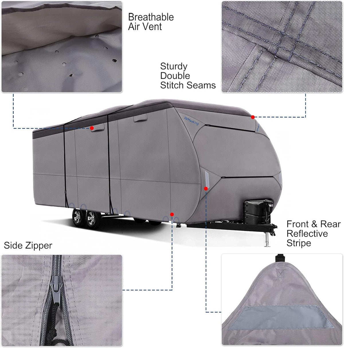 Upgraded Waterproof 500D Travel Trailer Cover with 4 Tire Covers, Tongue Jack Cover R5499