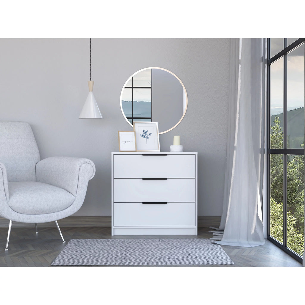 28" White Manufactured Wood Three Drawer Dresser G985
