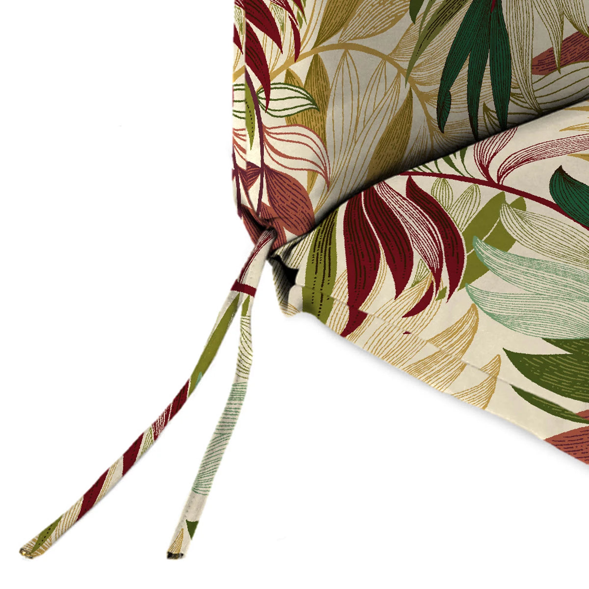 Beige Leaves Rectangular Outdoor Chair Cushion with Ties V64621