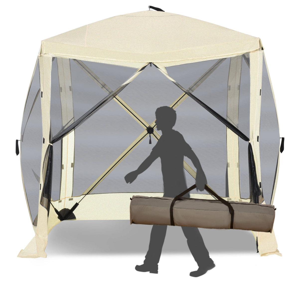 Beige Pop Up Camping Canopy Tent with Carry Bag H5029