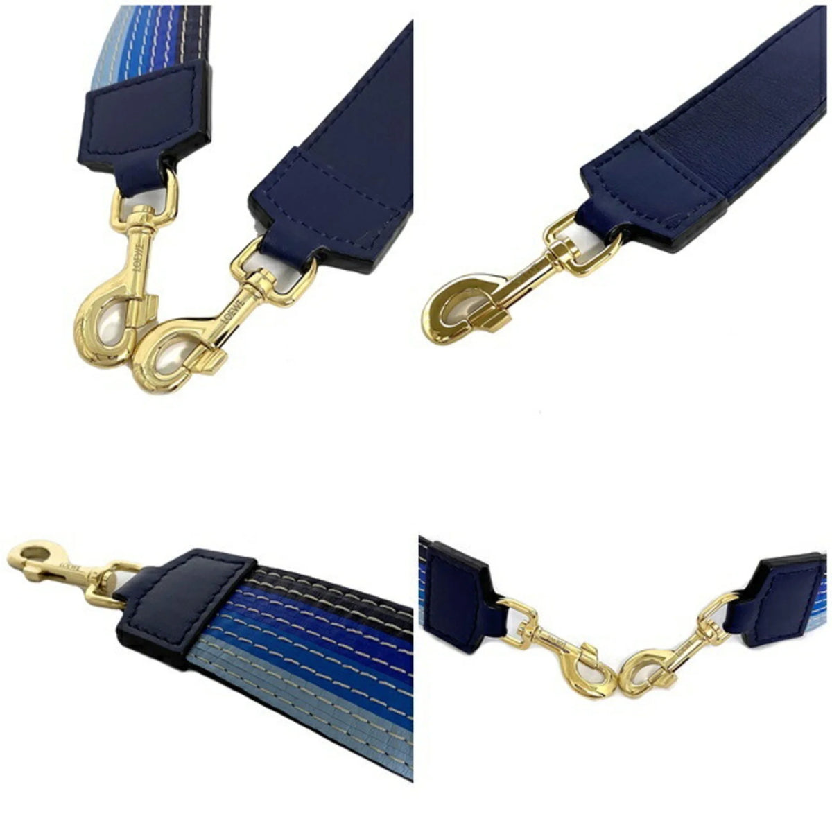 Blue Navy Gold Leather Shoulder Strap E789