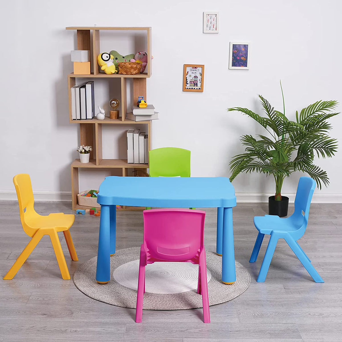 5 Pieces Plastic Toddler Kids Table and Chair Set Y470