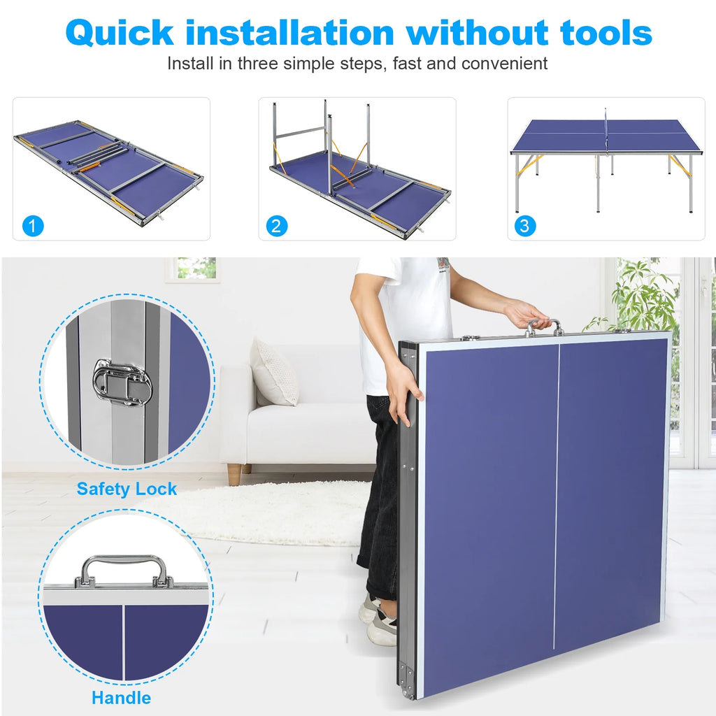 6Ft Table Tennis Table Set with 2 Paddles and 3 Balls Y82534