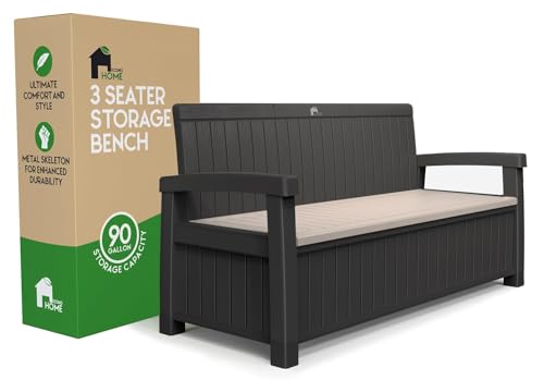 3 Seat 90 Gallon Weatherproof Resin Storage Bench T58089