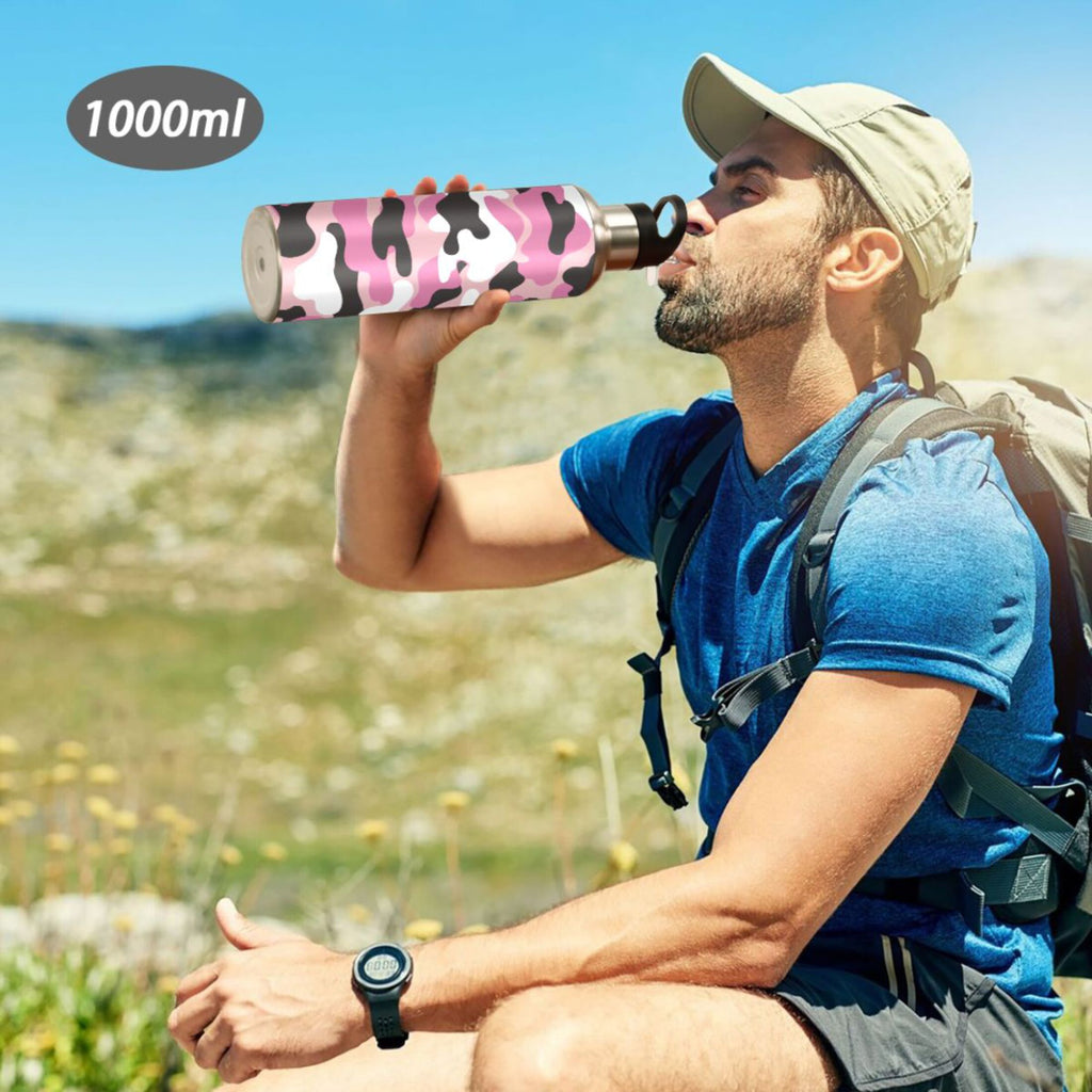 Camouflage Pink Insulated Stainless Steel Water Bottle with Straw Lid, 20 oz W4178