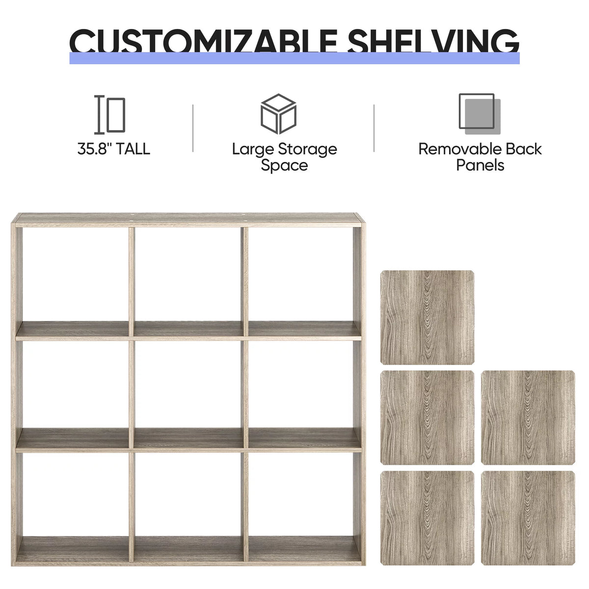 9 Cube 3 Tier MDF Bookshelf Brown M39197