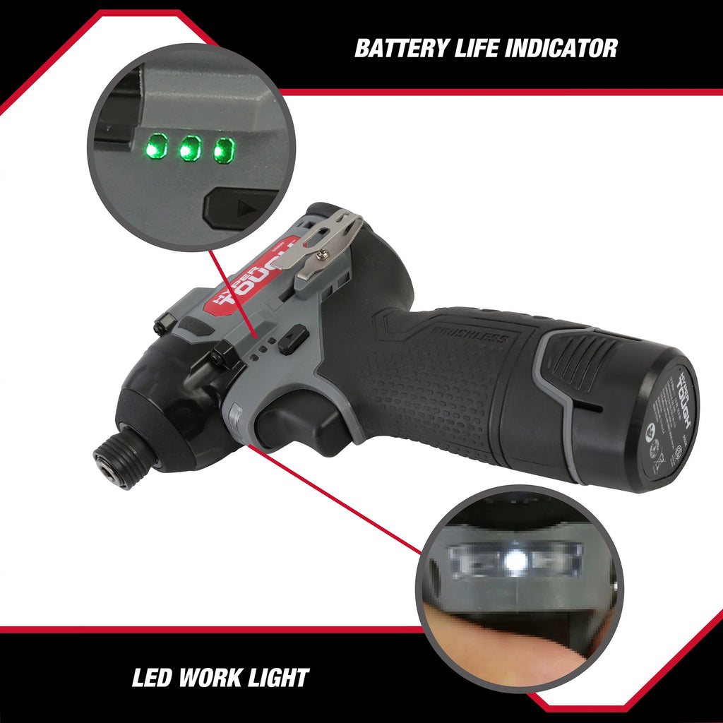 12V Max Lithium-Ion Cordless Brushless Impact Driver with Battery and Charger E20277