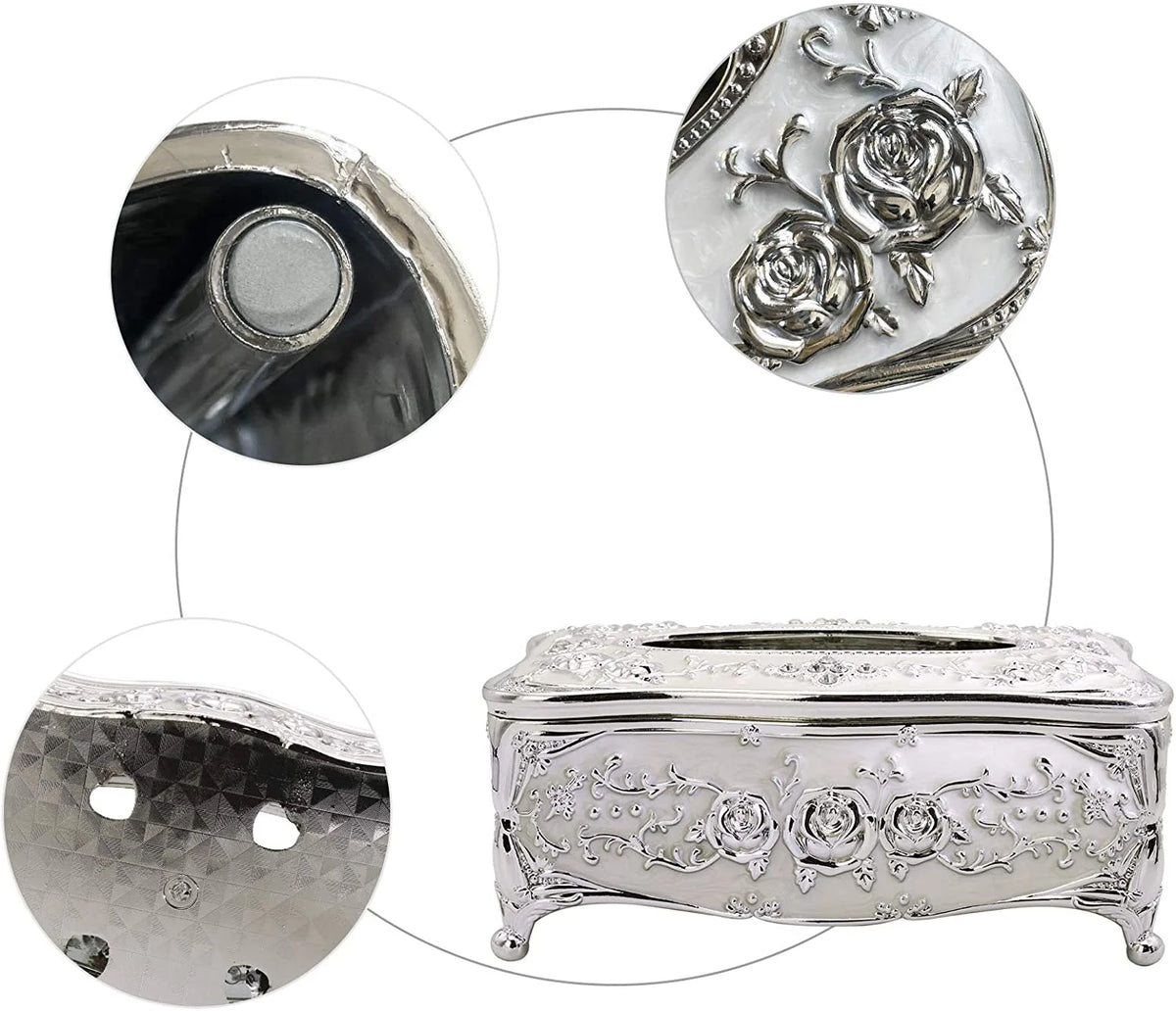 Silver Plastic Tissue Box Holder Cover Q9906