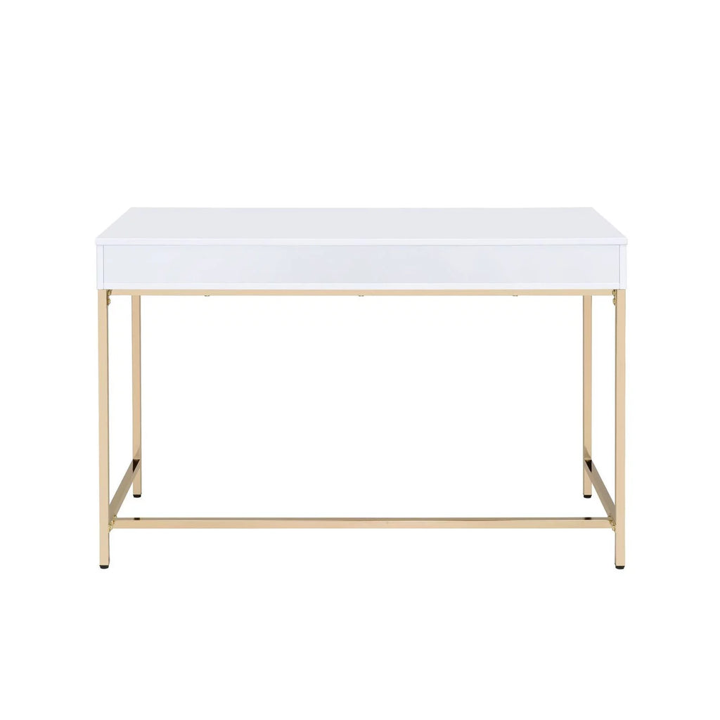 White High Gloss Desk with 2 Drawers Metal Frame N6866
