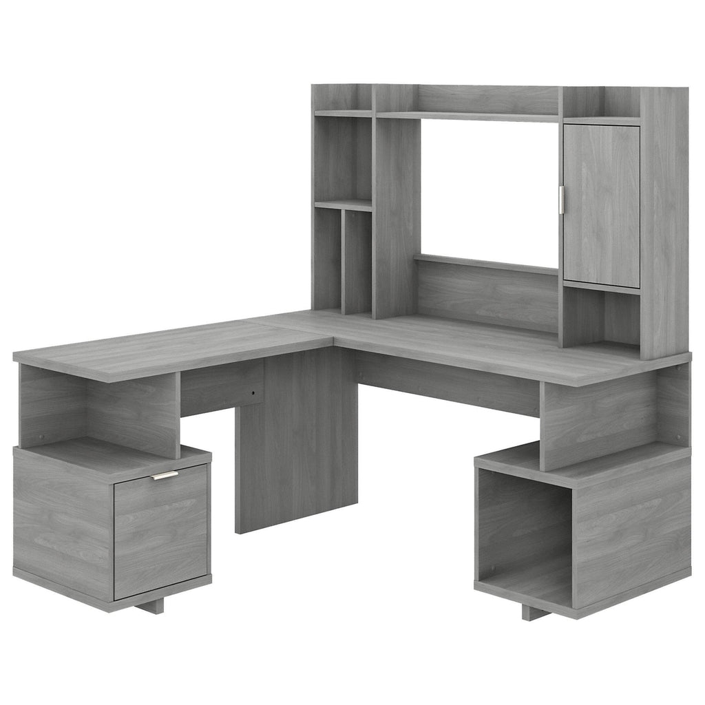 Modern Gray L-Shaped Desk with Hutch N2087