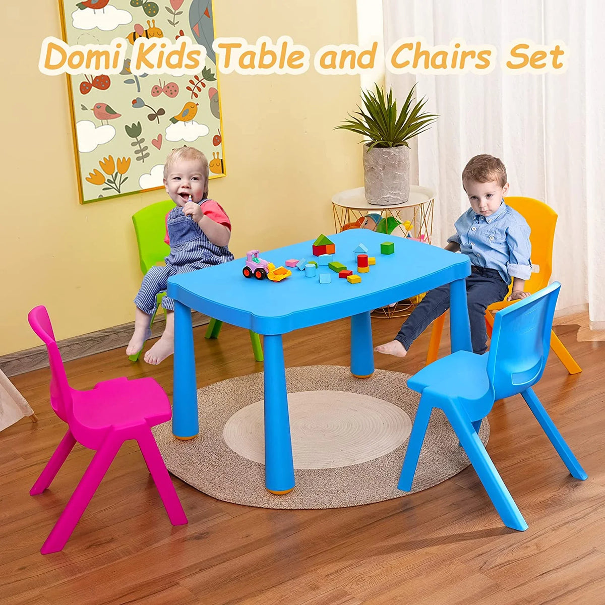5 Pieces Plastic Toddler Kids Table and Chair Set Y470