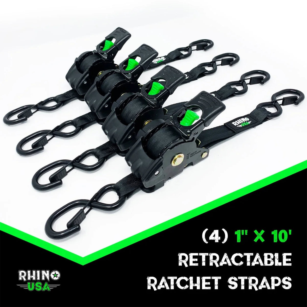 1" x 10 Retractable Ratchet Tie Down Straps 4PK Gray T6574