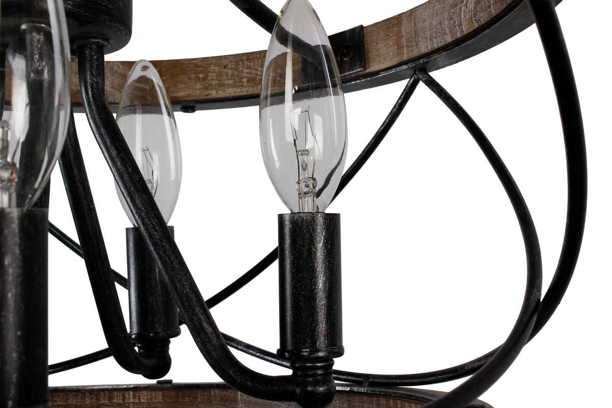 5-Light Rustic Pendant Light Adjustable Height Distressed Wood Caged Chandelier B508531