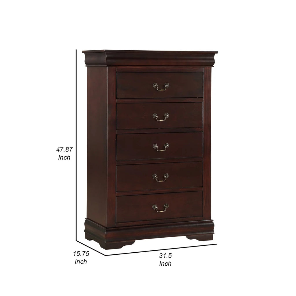48 Inch Tall 5 Drawer Brown Wood Dresser X8849