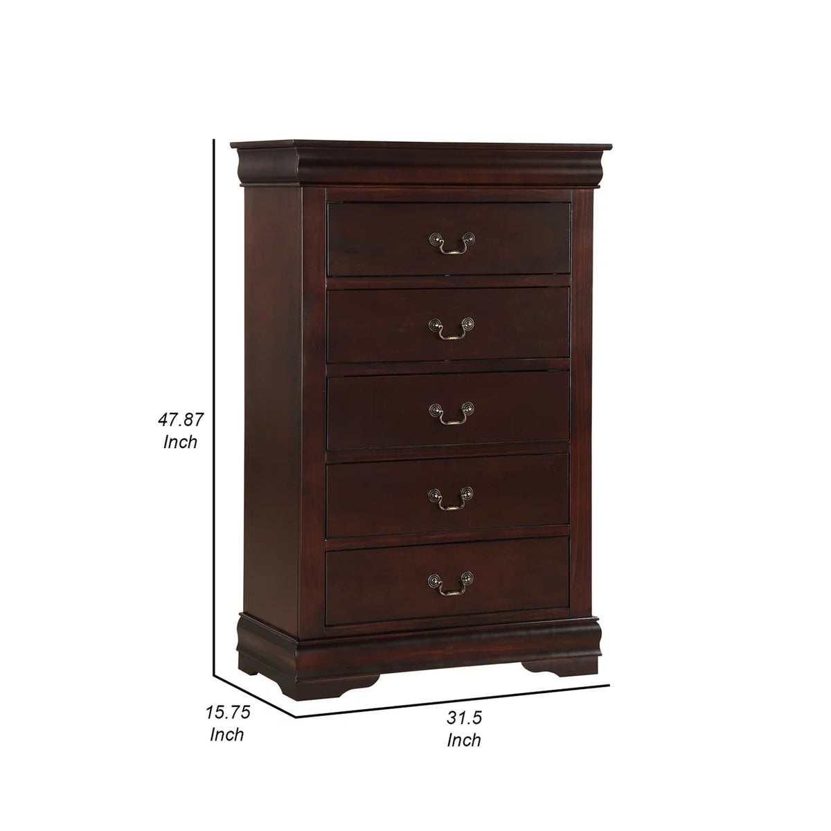 48 Inch Tall 5 Drawer Brown Wood Dresser X8849