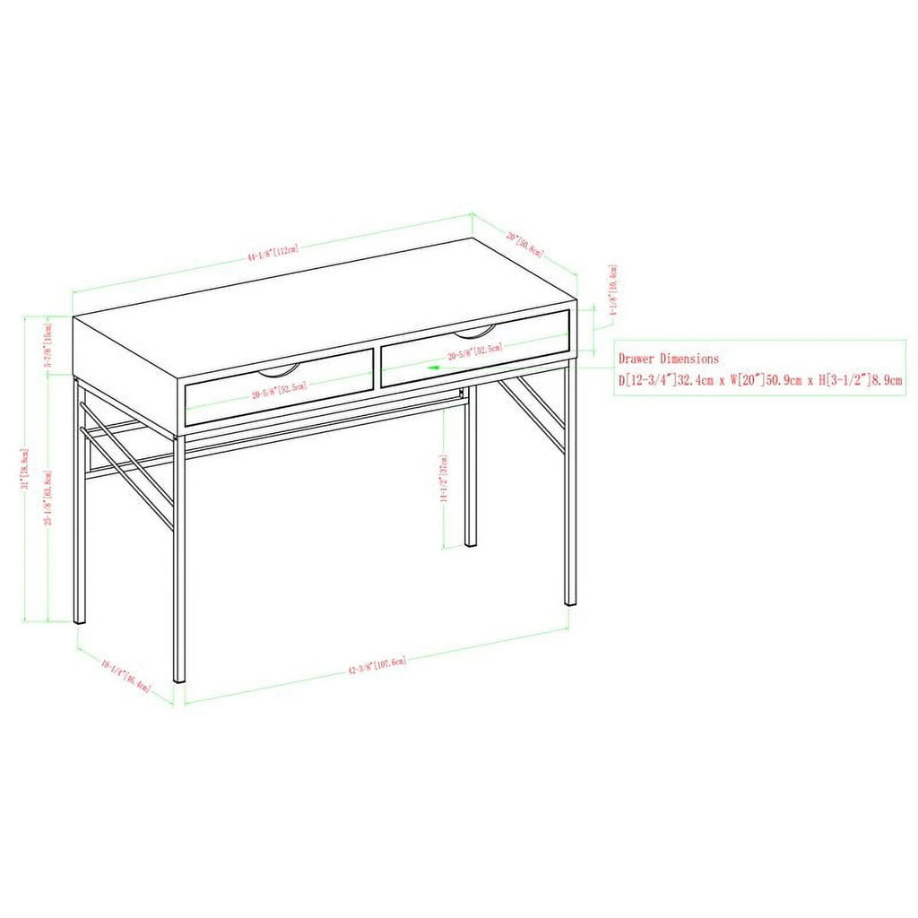 2 Drawer Gray Engineered Wood Writing Desk M6607