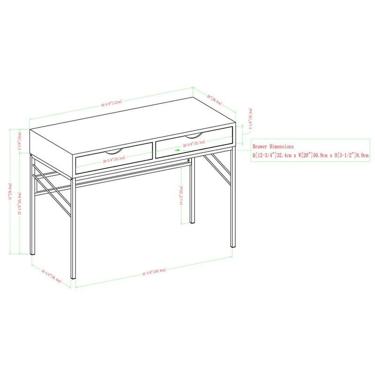 2 Drawer Gray Engineered Wood Writing Desk M6607