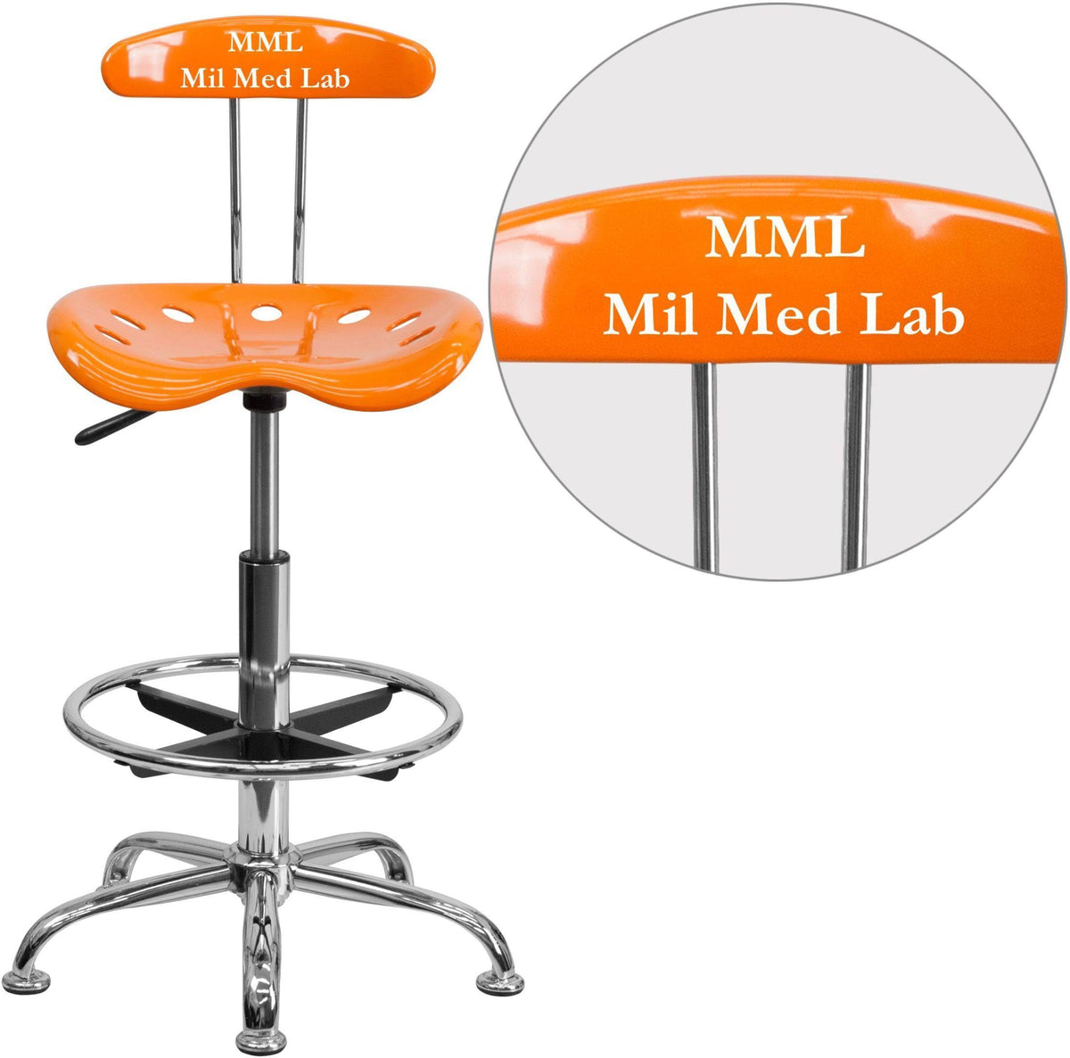 Vibrant Orange and Chrome Drafting Stool with Tractor Seat H443247
