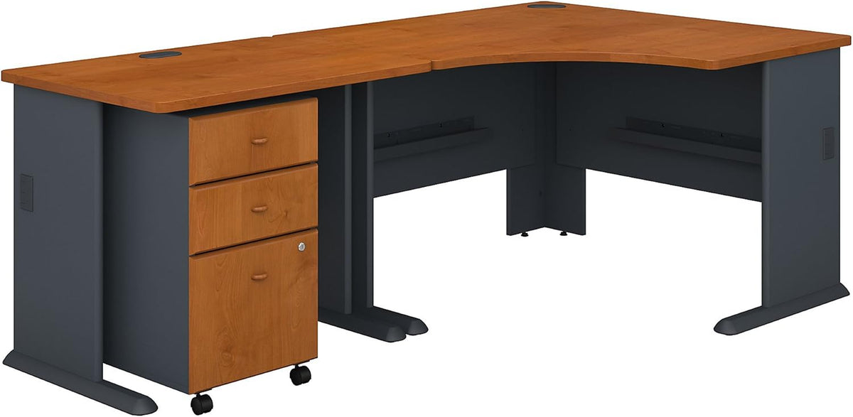 Corner Desk with Mobile File Cabinet in Pewter and White K2518